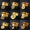 Luckacco Unift Women Stainless Steel Charms Rings Flower Leaf Spider Paw Pendant Finger Ring Fashion Minimalist Couple Jewelry