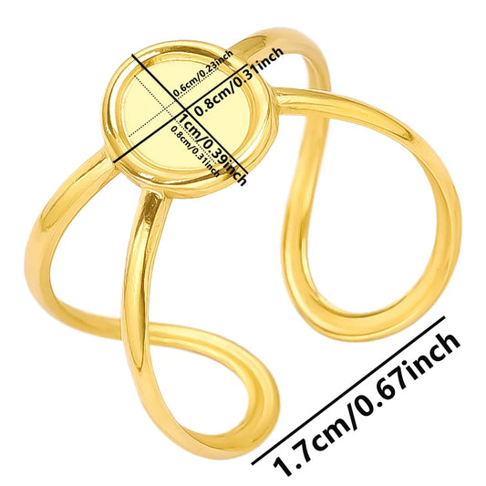 Luckacco Oval Square Leaf Heart Sun Base Open Adjustable Ring DIY Rhinestone Oil Drop Stainless Steel Rings For Women Men Jewelry Bagues