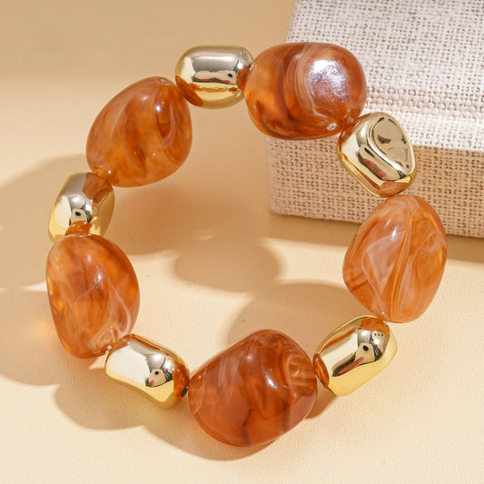 Luckacco 7 Styles Trendy Splicing Acrylic Round Beads Bracelets Bohemian Thick Irregular Resin Elastic Bangles Retro Jewelry for Women F