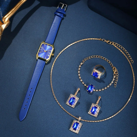 Luckacco 6/5/1PCS Luxury Fashion Square Women's Watches Brand Ladies Quartz Wristwatch Jewelry Set Classic Simple Femme Relogio Feminino