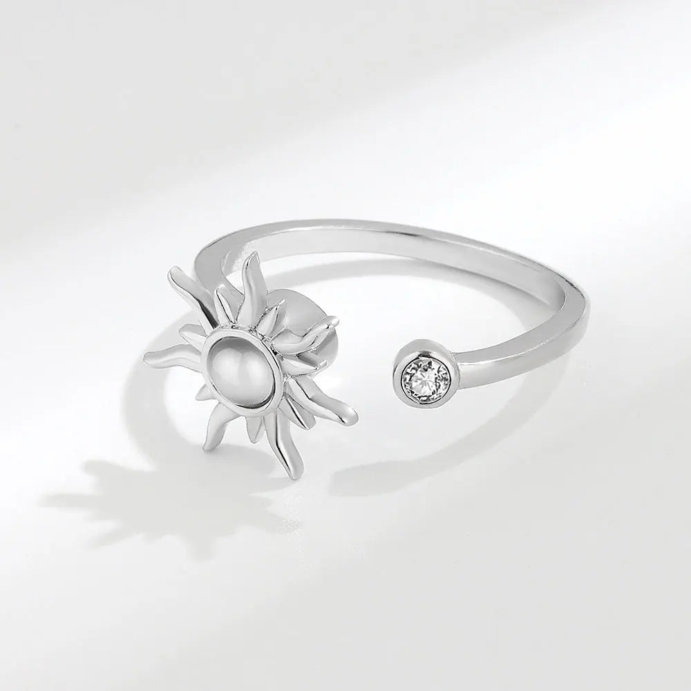 luckacco 925 sterling silver zircon sunflower spinner rings for women adjustable anti stress rings fashion party gift 2022 new hot sale