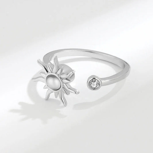 Luckacco 925 Sterling Silver Zircon Sunflower Spinner Rings for Women Adjustable Anti Stress Rings Fashion Party Gift 2022 New Hot Sale