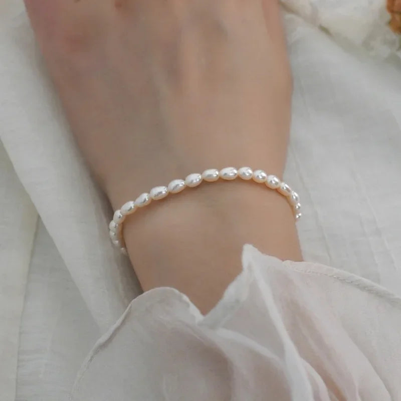 luckacco minar ins fashion genuine freshwater pearl beaded bracelets for women pearls strand elastic charm bracelet office career jewelry