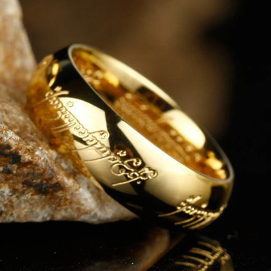 Luckacco Vacuum Plating Midi Stainless Steel One Ring of Power 3D Carved Refined Wedding Ring Lovers Women Men Fashion Jewelry