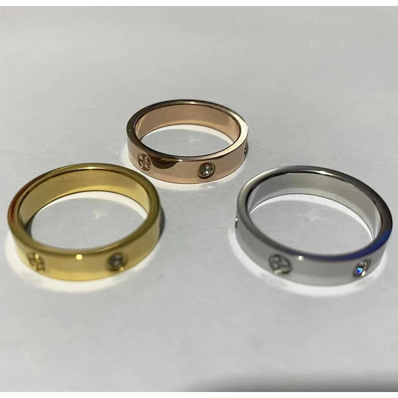 luckacco trendy stainless steel rose gold color love ring for women men couple cz crystal rings luxury brand jewelry wedding gift