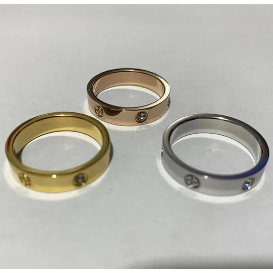 Luckacco Trendy Stainless Steel Rose Gold Color Love Ring for Women Men Couple CZ Crystal Rings Luxury Brand Jewelry Wedding Gift
