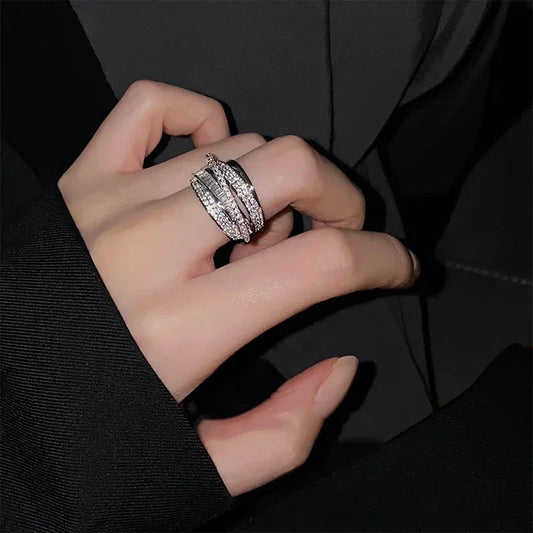 Luckacco Korea New Fashion Jewelry Exquisite Silver Color Zircon Ring Elegant Women's Opening Adjustable Wedding Gift Luxury Accessory