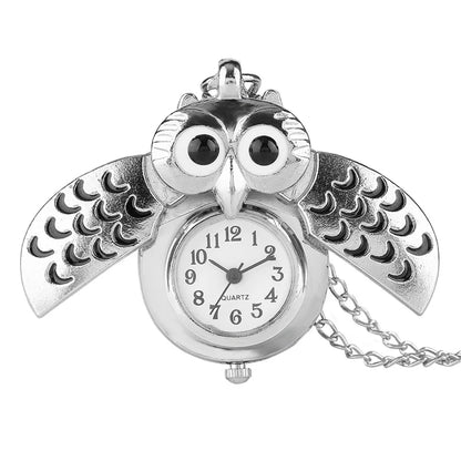 Luckacco Tiny Cute Owl Shaped Pendant Necklace Pocket Watch for Kid Men Women Retro Quartz Pocket Clock Gifts Arabic Numerals Dial