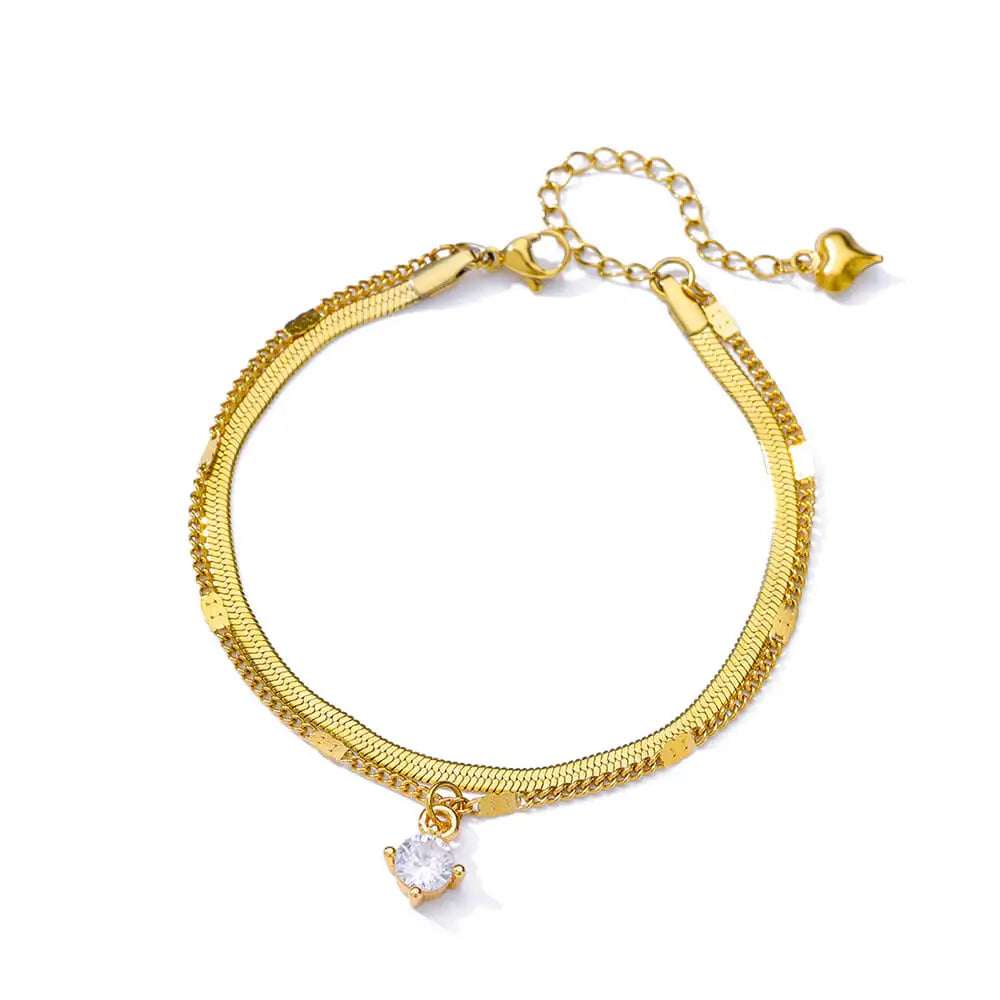 luckacco elegant zircon flowers bracelet for women girls charm gold color stainless steel plant bracelets luxury designer jewelry gifts