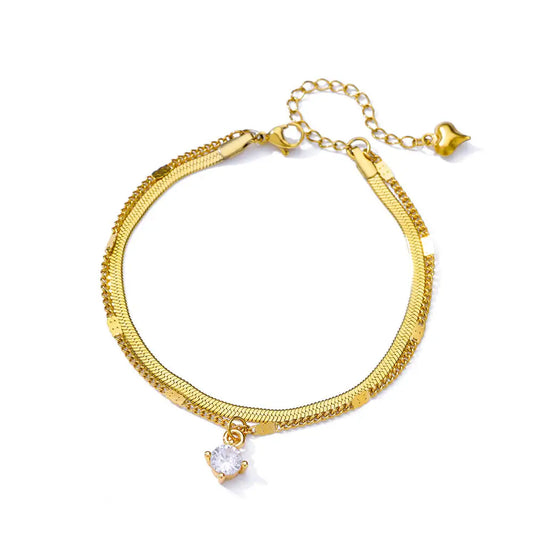 Luckacco Elegant Zircon Flowers Bracelet For Women Girls Charm Gold Color Stainless Steel Plant Bracelets Luxury Designer Jewelry Gifts