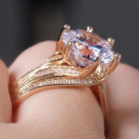 Luckacco Trendy Silver Color Claws Design Big Crystal Wedding Rings for Women Cubic Zirconia Charms Bridal Engagement Ring Jewelry Gift