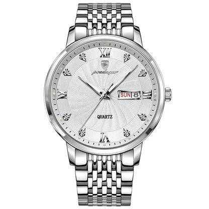 Luckacco POEDAGAR Luxury Brand Man Watch Waterproof Luminous Date Week Men's Quartz Wristwatch Stainless Steel Fashion Sports Men Watches
