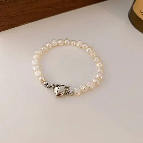 Luckacco Fashion 925 Sterling Silver Pearl Bracelets for Women Girls Luxury Double Layer Pearl Silver Chain Bracelets Party Jewelry Gifts