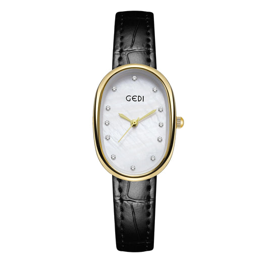 Luckacco Light luxury mother-of-pearl women's watch niche oval waterproof watch ladies litchi pattern leather belt quartz watch
