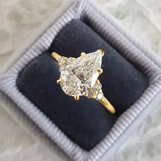 Luckacco daily picks Luxury Drop-shaped Zirconia Wedding Band Female Fashion Gold Color Proposal Ring for Women Simple Gorgeous Accessories