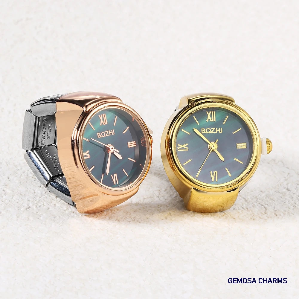 luckacco gemosa round finger watch stainless steel italian charm link classic clock quartz watch ring trendy jewelry for men women