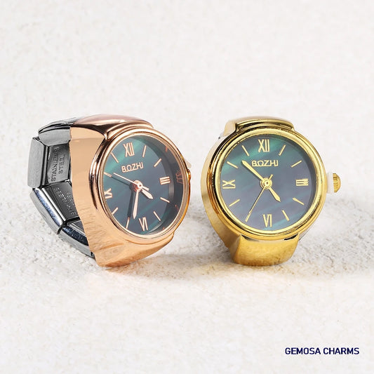Luckacco GEMOSA Round Finger Watch Stainless Steel Italian Charm Link CLassic Clock Quartz Watch Ring Trendy Jewelry for Men Women