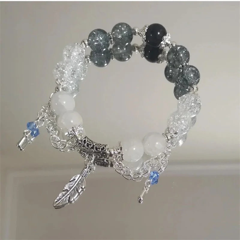 luckacco luxury galaxy planet bracelet for women popcorn crystal opal beads butterfly feather pendant bracelet harajuku jewelry gifts