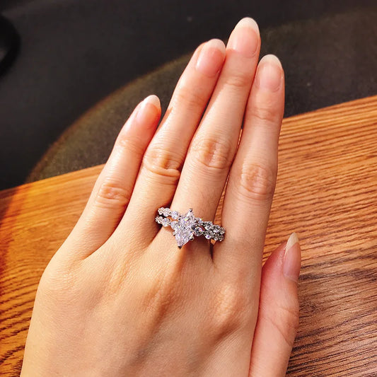 Luckacco daily picks New Fashion Design Marquise Cubic Zirconia Set Rings for Women Modern Trend Bridal Wedding Earrings Sparkling Jewelry