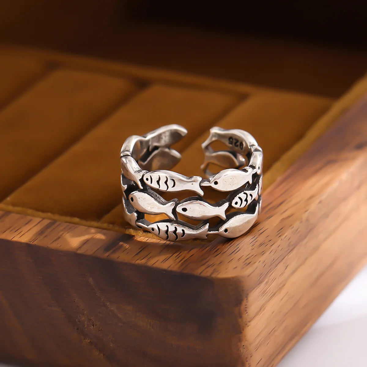 luckacco 925 sterling silver rings for women simple minimalist  retro fish open finger ring fashion band female bijoux gift