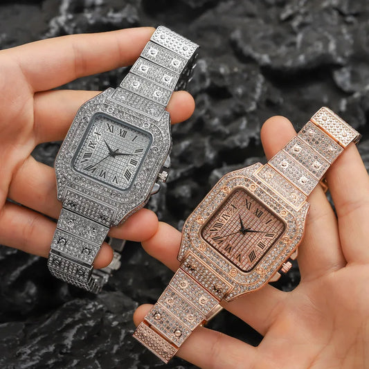 Luckacco Luxury Classic Business Men's Steel Strap Square Roman Scale Rhinestone Quartz Watch Fashion Male Wristwatch Relogio Masculino