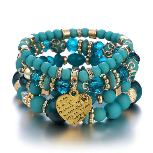 Luckacco 4Pcs/set Boho Ethnic Heart Beaded Bracelet Set For Women Handmade Crystal Beads Chain Bangle Female Bohemia Jewelry Gift