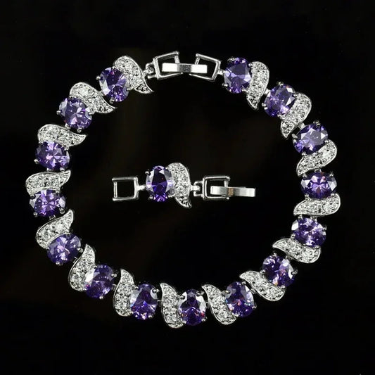 Luckacco Exquisite Shiny Tennis Ball Shape Crystal Zircon Bracelet for Women Fashion Evening Party Jewelry Girls Gift