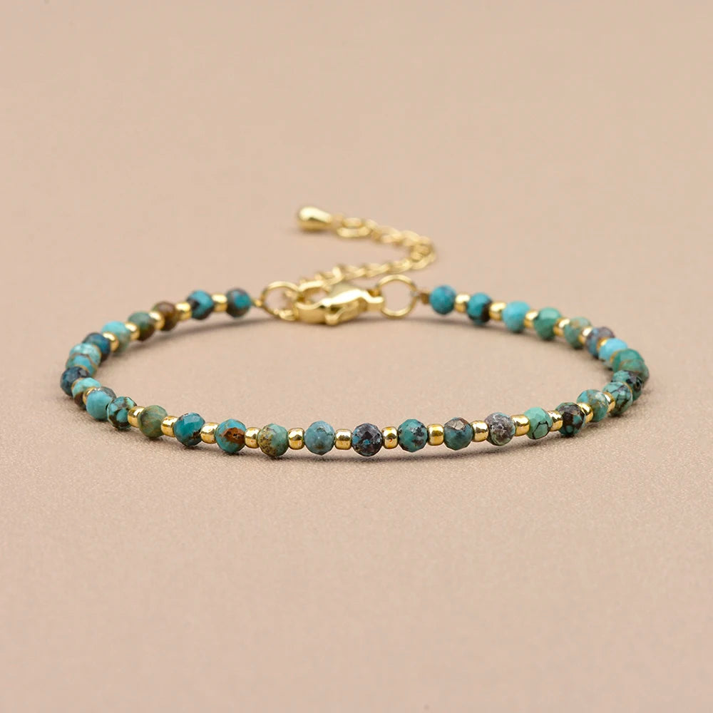 luckacco 1pc 3mm natural turquoise and seed beads bracelet with brass clasp for daily wear birthday stone mother's day gift