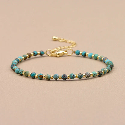 Luckacco 1pc 3mm Natural Turquoise and Seed Beads Bracelet with Brass Clasp for Daily Wear Birthday Stone Mother's Day Gift