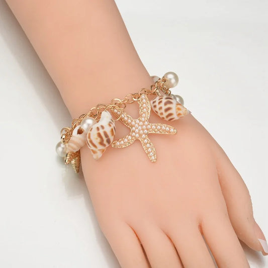 Luckacco Bohemian Beach Style Bracelet For Women Starfish Shell Charm Bangle Girls Summer Fashion Jewelry Accessories