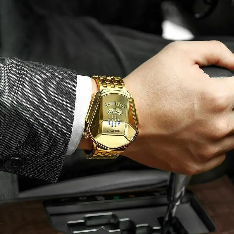 luckacco gold luxury brand trend cool men wrist watch stainless steel technology fashion quartz watch for men 2024 relogio masculino