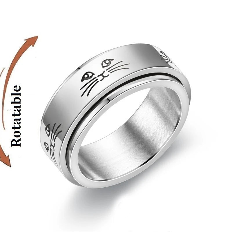 luckacco simple stainless steel anxiety fidget spinner rings for couple rotating anti stress wedding band knuckle ring fashion jewelry