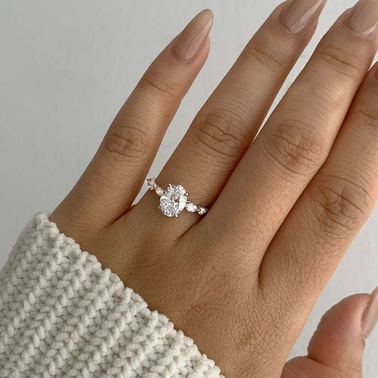 Luckacco New 925 Silver Color Oval Ring Women Exquisite Fashion Metal Inlaid AAA Zircon Stones Wedding Ring Engagement Fine Jewelry