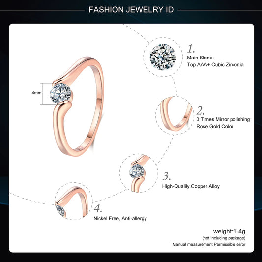 Luckacco ZHOUYANG Wedding Ring For Women Concise 4mm Round Cut Cubic Zirconia Rose Gold Color Engagement Fashion Jewelry ZYR239 ZYR422