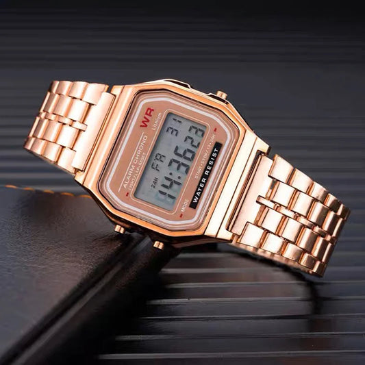 Luckacco Luxury Gold Silver Sports Military Watches Men Women LED Digital Wristwatches Retro F91W Steel Band Electronic Watch Wrist Clock
