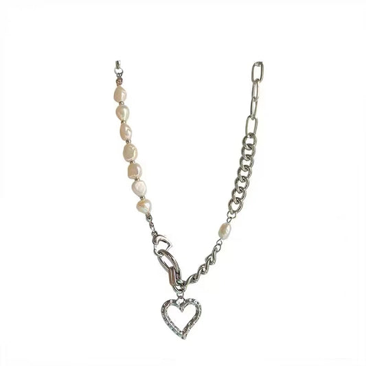 Luckacco New 925 Sterling Silver Heart Necklace Love Pendant Hip Hop Style Choker Party Gift for Women Fine Jewelry