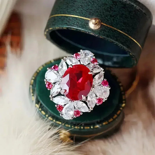Luckacco Hot Sale Cocktail Party Ring Flower Cubic Zirconia  Valentine's Day Gift  Fashion Jewelry Luxury Rings for Women & Lover