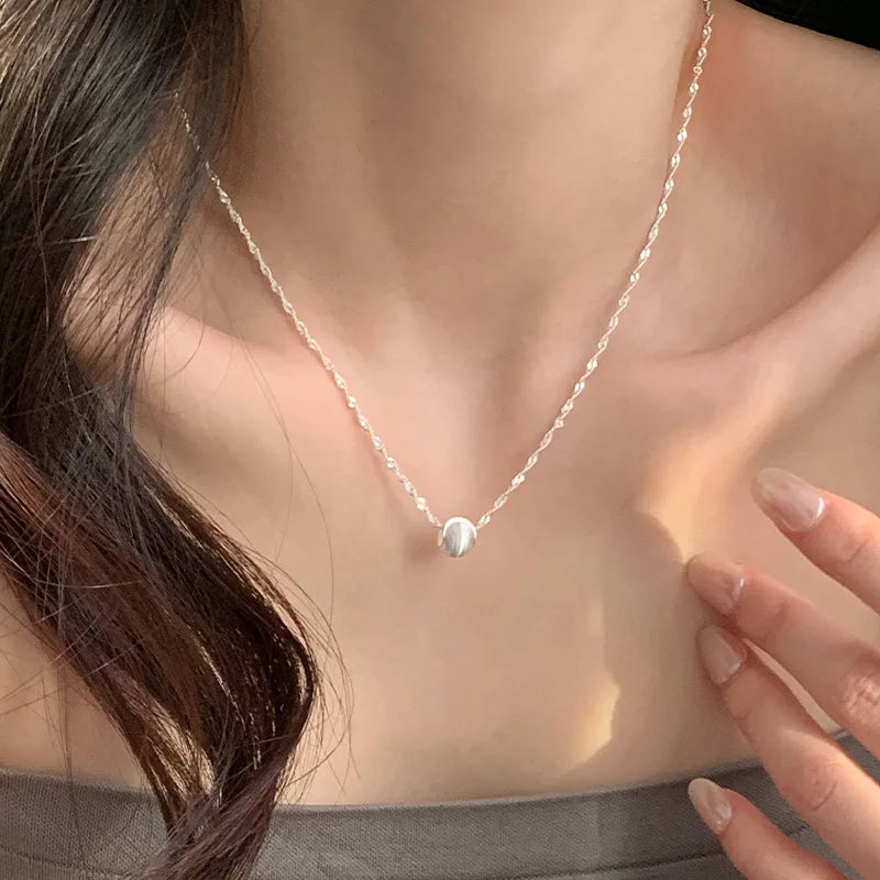 luckacco 925 sterling silver geometric shape necklace simple charming woman round bead pendant choker birthday gift exquisite jewelry