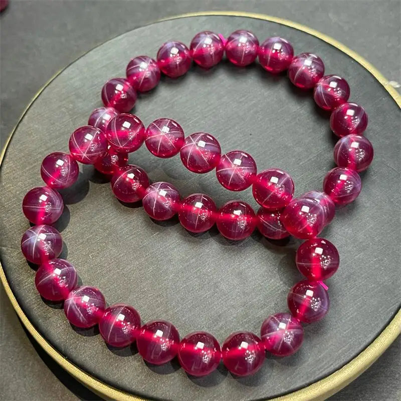 luckacco natural starligh ruby gemstone bracelet handmade crystal jewelry stretch children birthday gift 1pcs 6/8/10mm