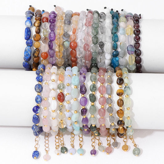 Luckacco Natural Crystal Gravel Stone Bracelets For Women Healing Irregular Amethysts Lapis Lazuli Rose Quartzs Chain Bracelet Jewelry