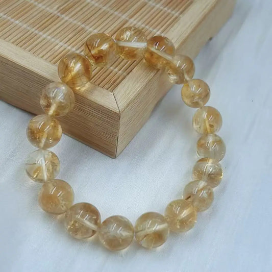 Luckacco 10-11MM  Female Male Jewelry Natural Gemstone Yellow Quartz Lucky Energy Big Round Citrine Bracelet 7-9inch