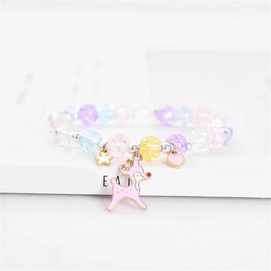 Luckacco Girls First Day of School Bracelet Cute Friendship Princess Bracelet for Kids Cartoon Rabbit Unicorn Charms Jewelry Accessories