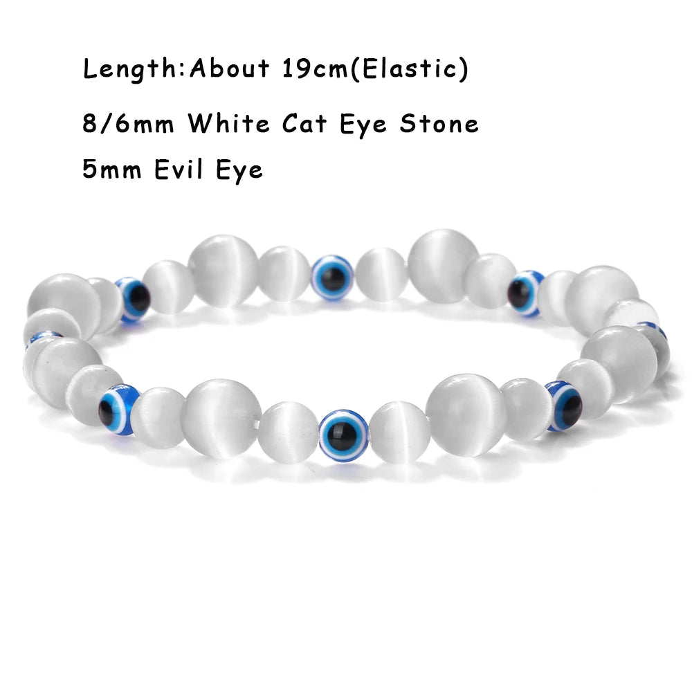 luckacco natural cat eye stone bracelet & bangle for women brief white pink opal beads yoga balance jewelry lucky wristband handmade gift