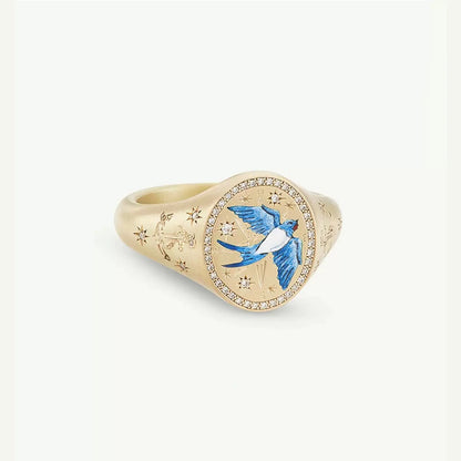 Luckacco 2025 New Finger Ring Copper Gold Color Plated Metal Tarot Enamel Stainless Steel Rings for Women Jewelry