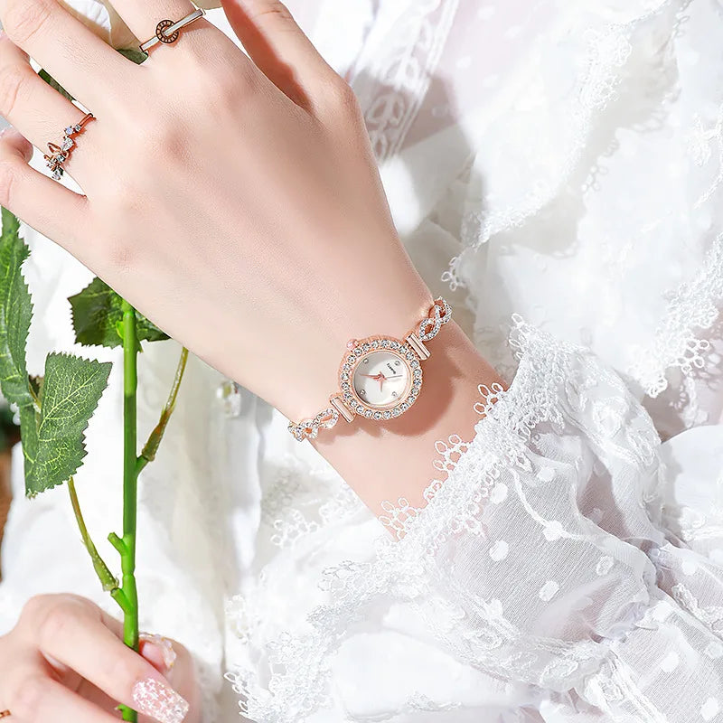 luckacco fashion rhinestone women watch ladies bracelet quartz watches clock relogio