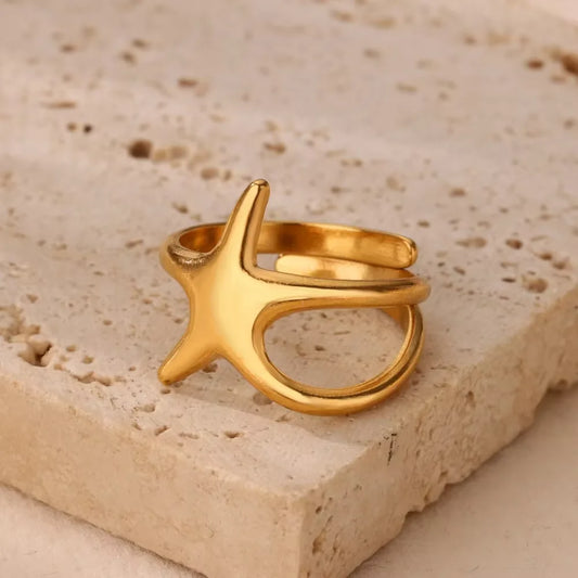 Luckacco Elegant Stainless Steel Big Bloom Flower Rings For Women Gold Color Sun Starfish Open Ring Finger Jewelry Wedding Her Gift Punk