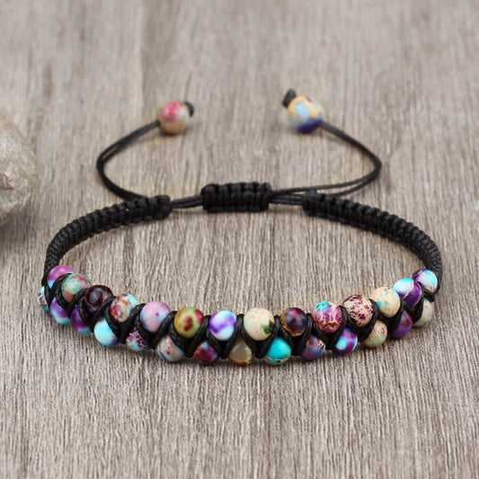 Luckacco Vintage 4mm Natural Stone Beads Bracelets & Bangles For Women Men Handmade Adjustable Braided Rope Chains Meditation Jewelry
