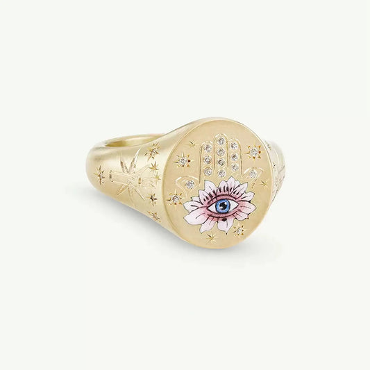 Luckacco 2025 New Finger Ring Copper Gold Color Plated Metal Tarot Enamel Stainless Steel Rings for Women Jewelry