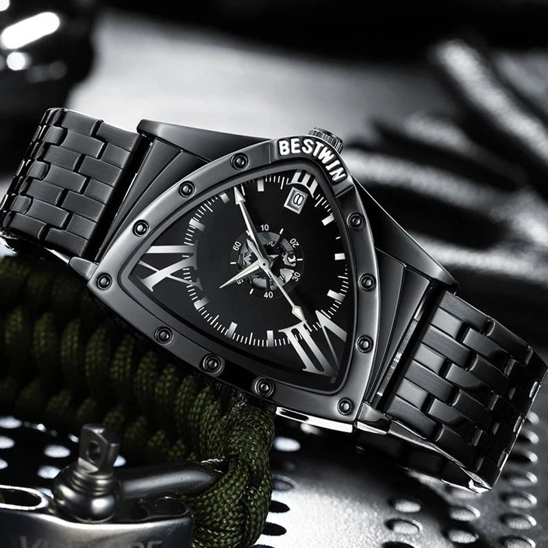 luckacco men watches unique design top brand luxury men's wrist watches quartz wristwatch fashion male clock stainless steel band