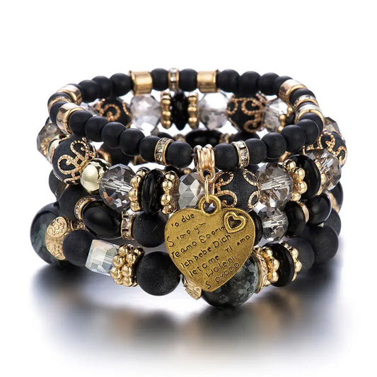 Luckacco 4Pcs/set Boho Ethnic Heart Beaded Bracelet Set For Women Handmade Crystal Beads Chain Bangle Female Bohemia Jewelry Gift